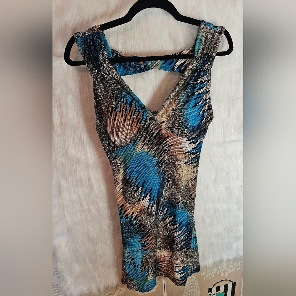 Touch Express Aqua Sparkle Twist-Back Mini Party Dress - Picture 2 of 7